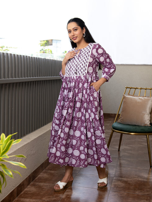 MULMUL BAVISHNI FLORAL BLOCK PRINTED DRESS MULMUL BAVISHNI FLORAL BLOCK PRINTED DRESS
